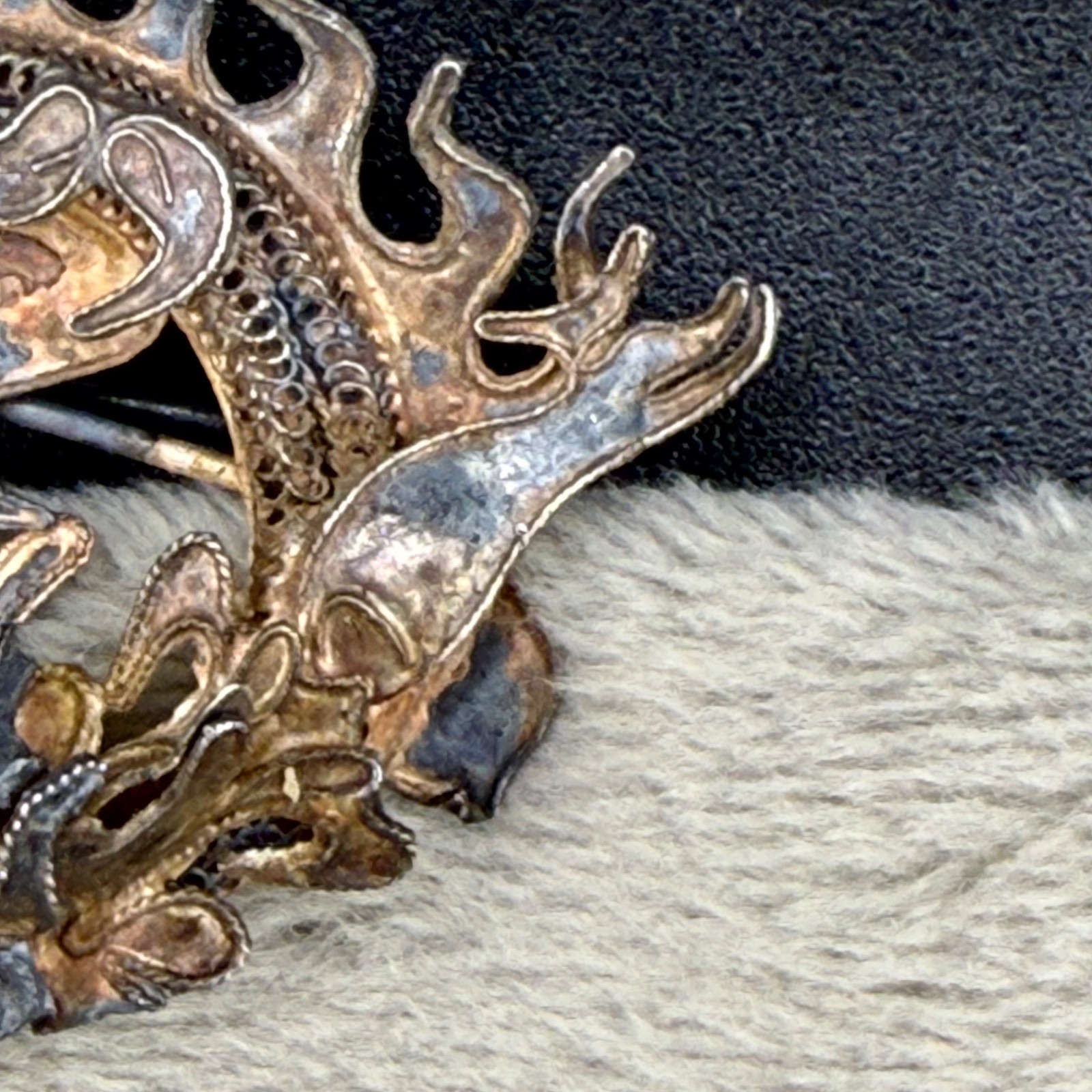 Vintage Chinese Export Brooch Silver Tone Fish Sea Dragon