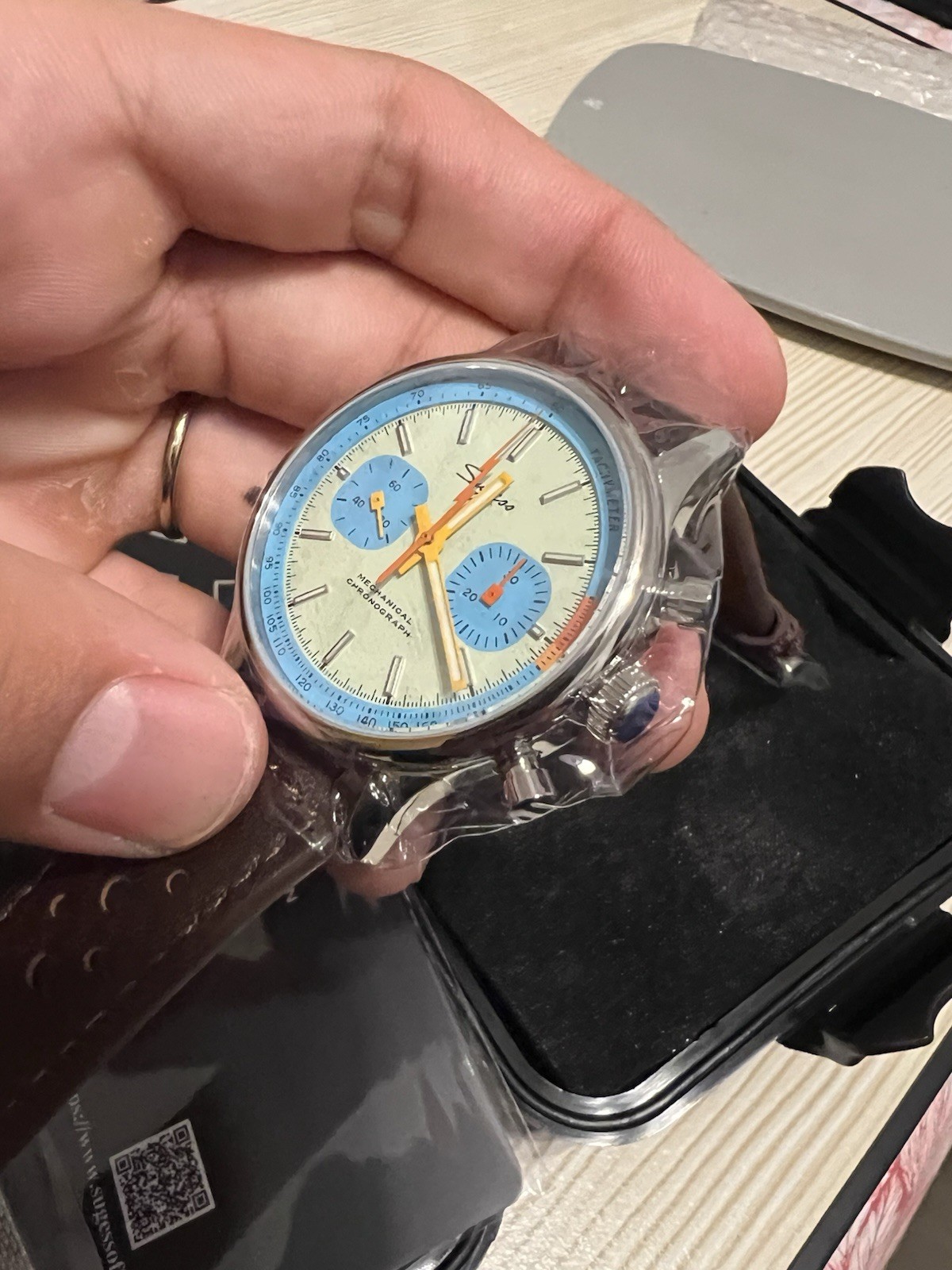 Sugess Pilot Watch 40mm ST19 Swanneck Movement Teal blue Dial with Brown Leather