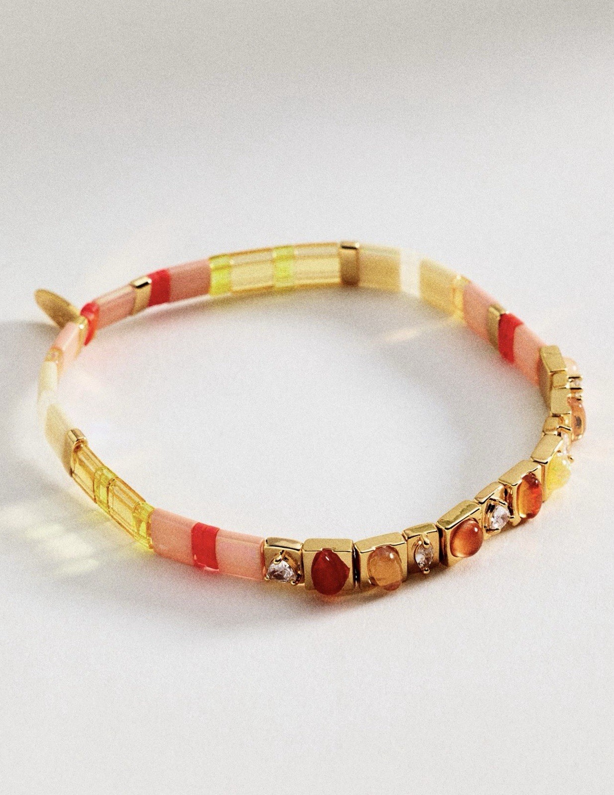 Anthropologie Orange Colorful Beaded Chicklet Stretch Bracelet