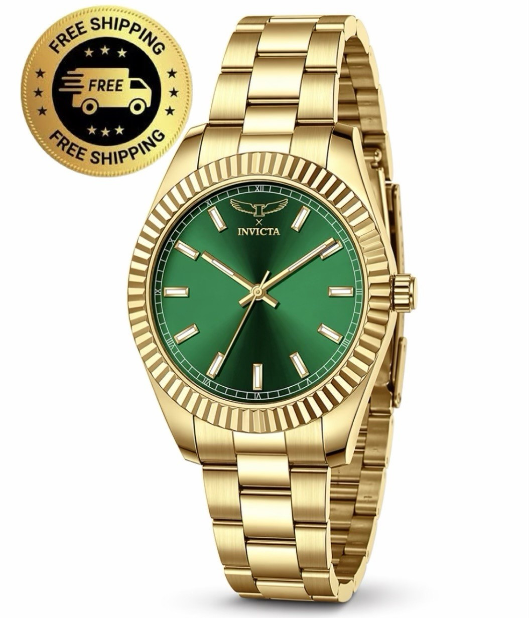 Invicta Specialty I Men’s Watch- Green Dial Gold, SS Bracelet, Fluted Bezel 🔥