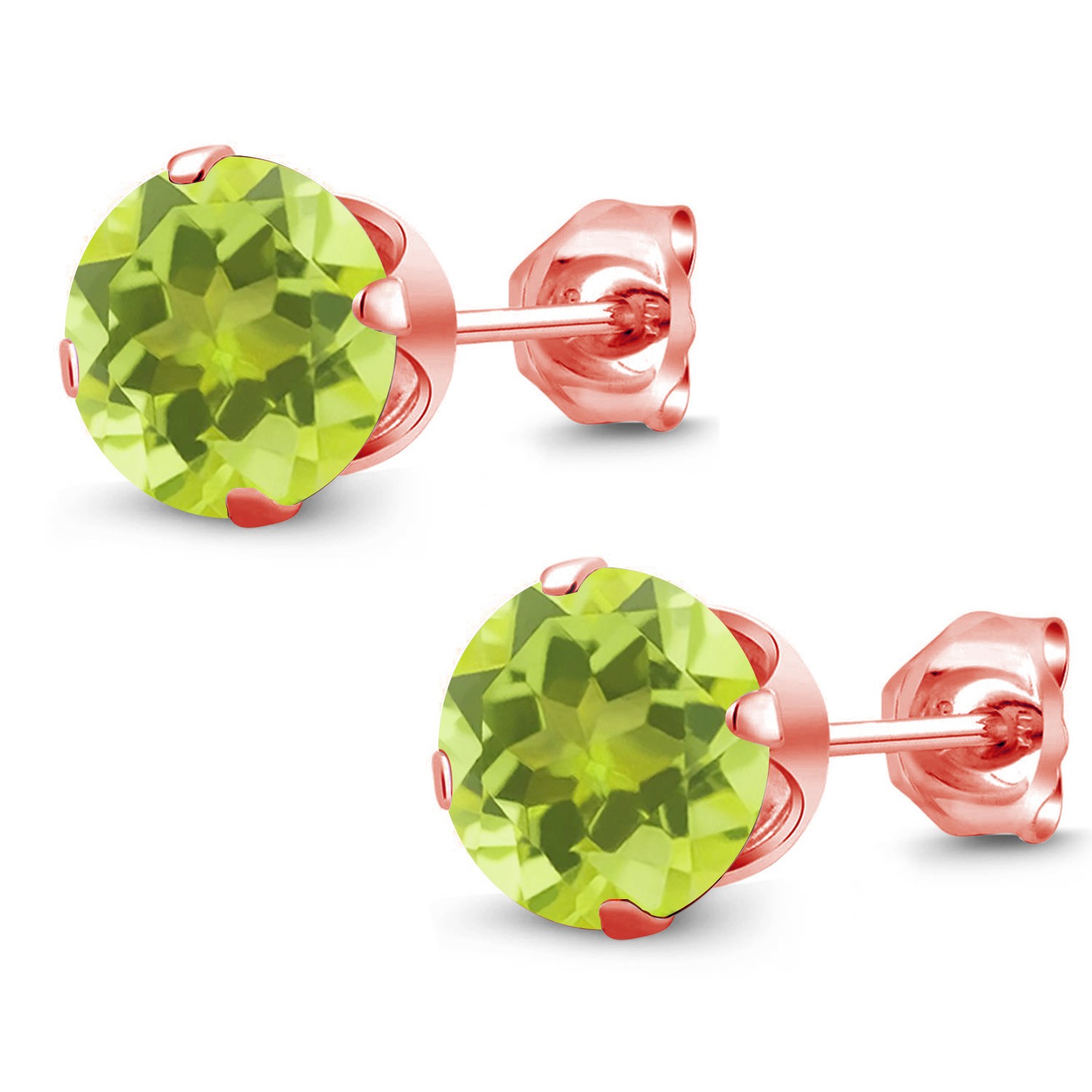 2.40 Ct Round 7mm Yellow Lemon Quartz 18K Rose Gold Plated Silver Stud Earrings