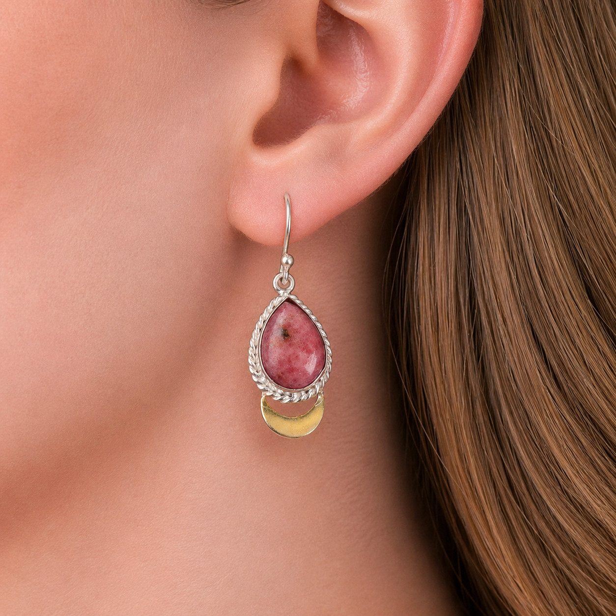 Black Rhodonite Drop Earrings 925 Sterling Silver Unique Jewelry For Wife 1.5”