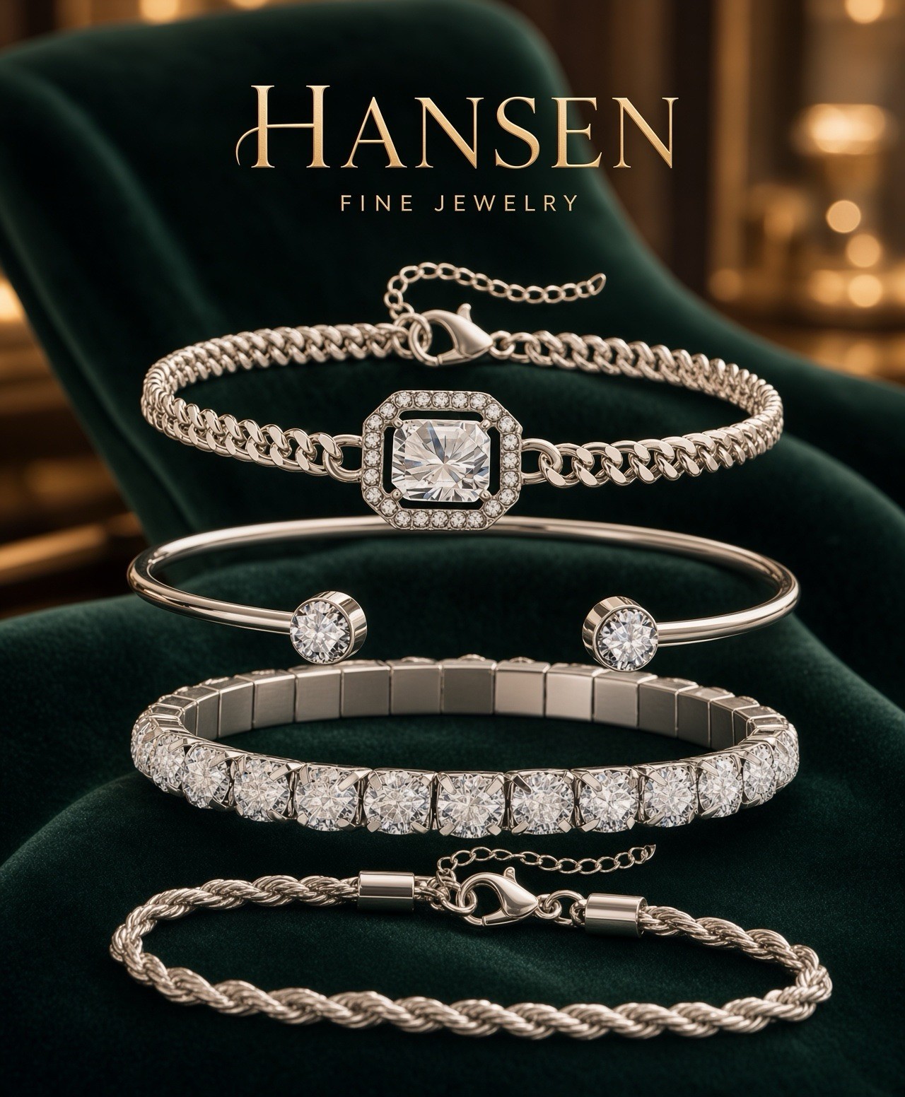 Hansen 4 Pcs Dainty Gold Silver Bracelets Set for Women, 14K Plated Link