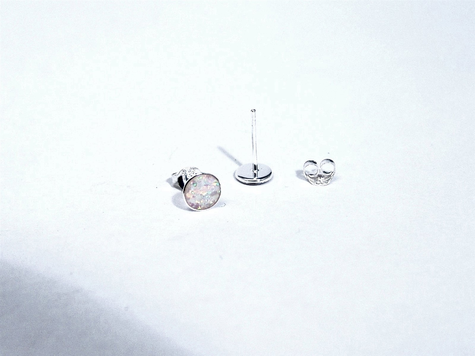 Sterling Silver Lab-Created White Opal Stud Earrings 6.2 mm