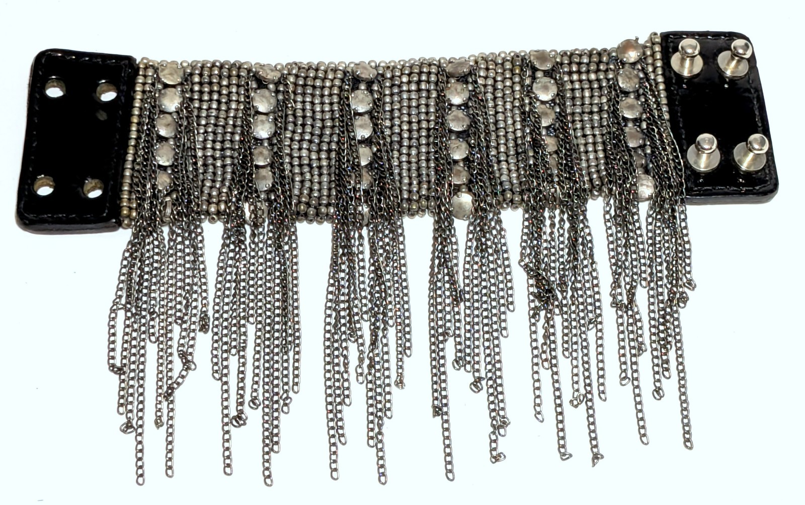 Signed Designer Fiona Paxton Leather & Chains Wide Statement Bracelet