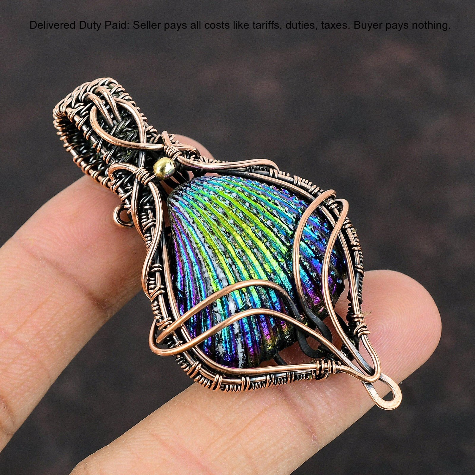 Natural Titanium Coated Shell No Stone Wire Wrapped Mother New Pendant Copper