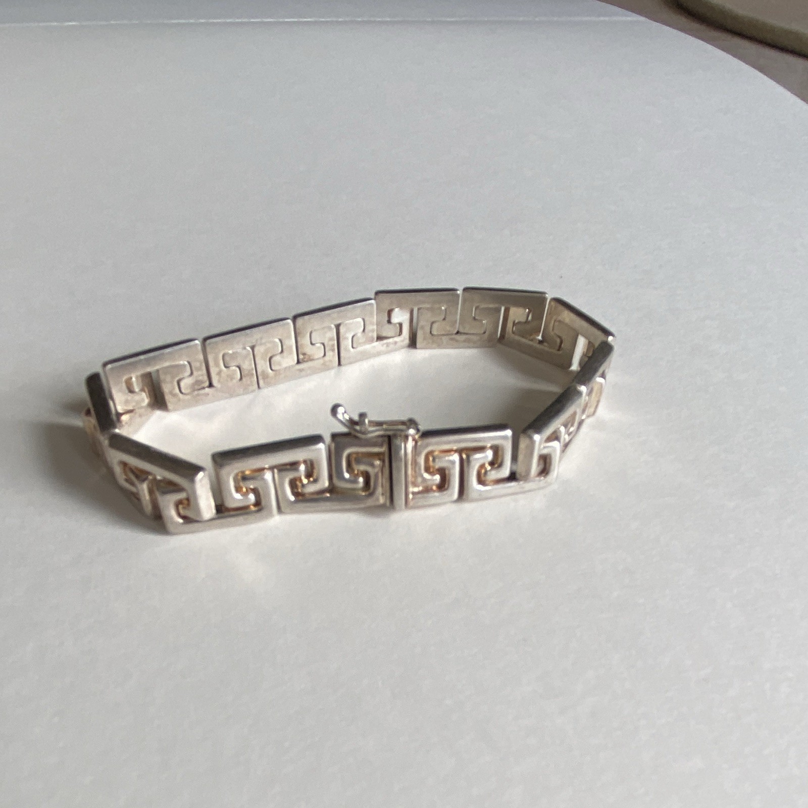 925 milor Italy Greek Key Link Chain Bracelet 7 in Box Clasp vintage estate 21g