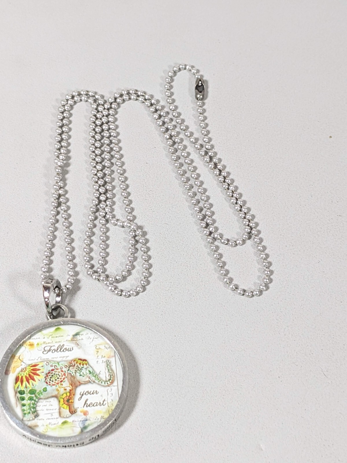 Follow Your Heart Elephant Round Pendant Emerson Quote Necklace 36 inch