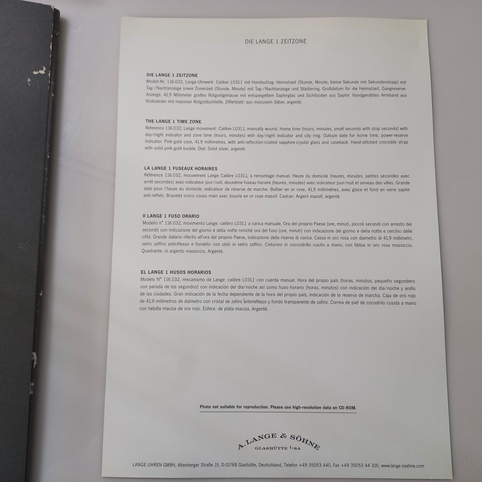 Rare 2005 A. Lange & Söhne Lange 1 Time Zone Press Kit & Technical Drawings