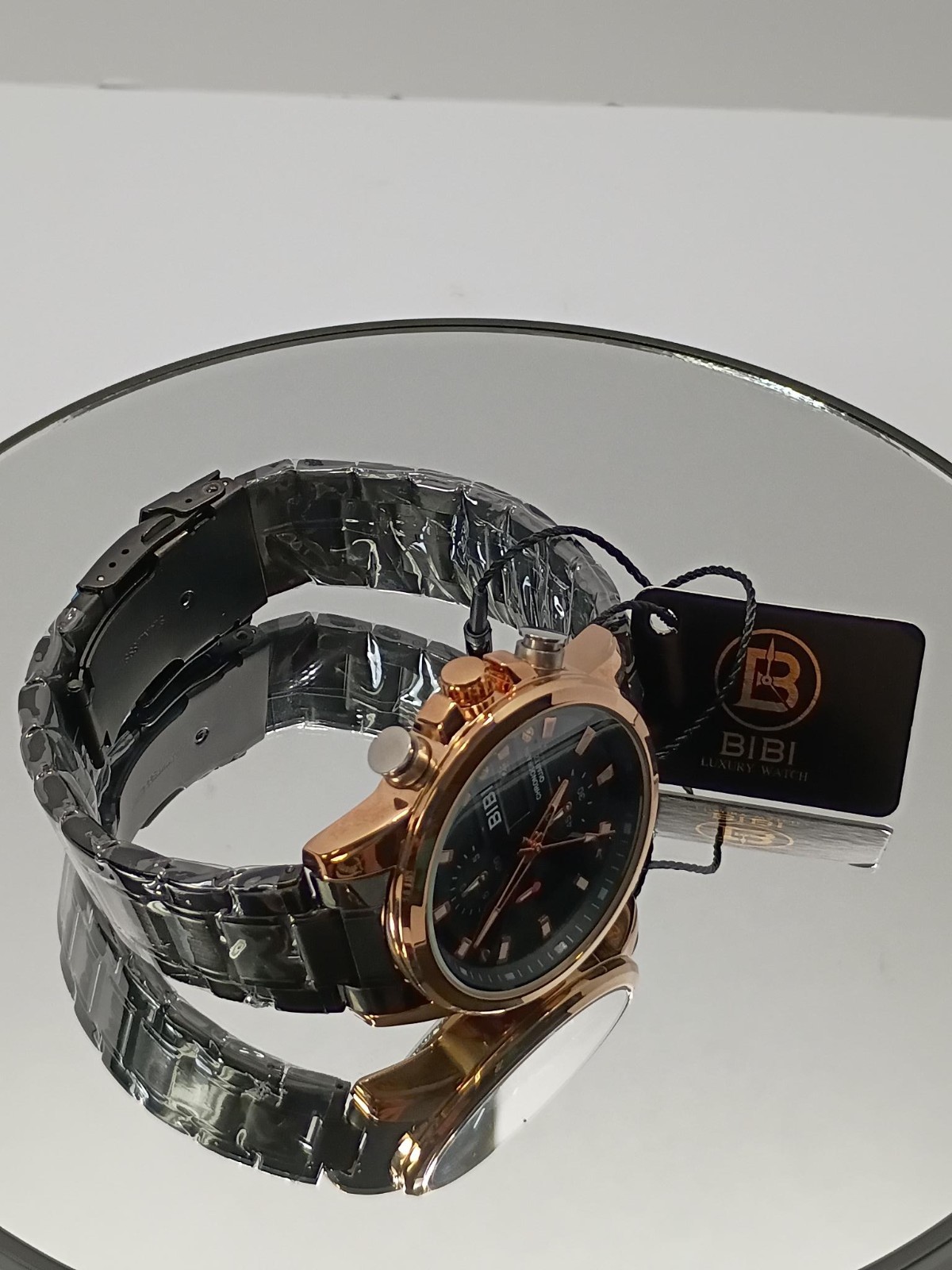 New BIBI Men’s Chronograph Quartz in box fashion black/goldl wristwatch Bracelet