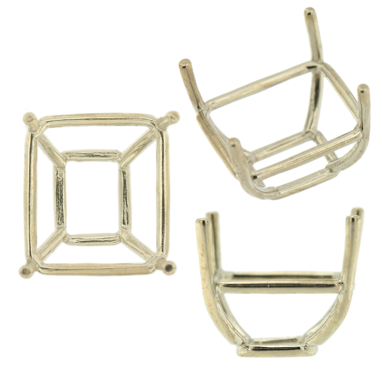 14K White Gold Emerald Wire Basket Setting Mounting 4 Prong Tapered 0.40ct-20ct