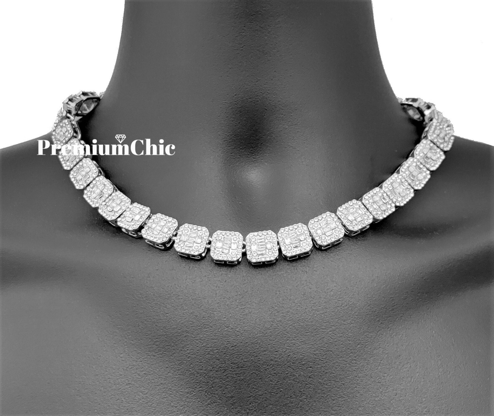Baguette Cluster Tennis Chain Designer Necklace ICED Plated CZ Jewelry Men Women