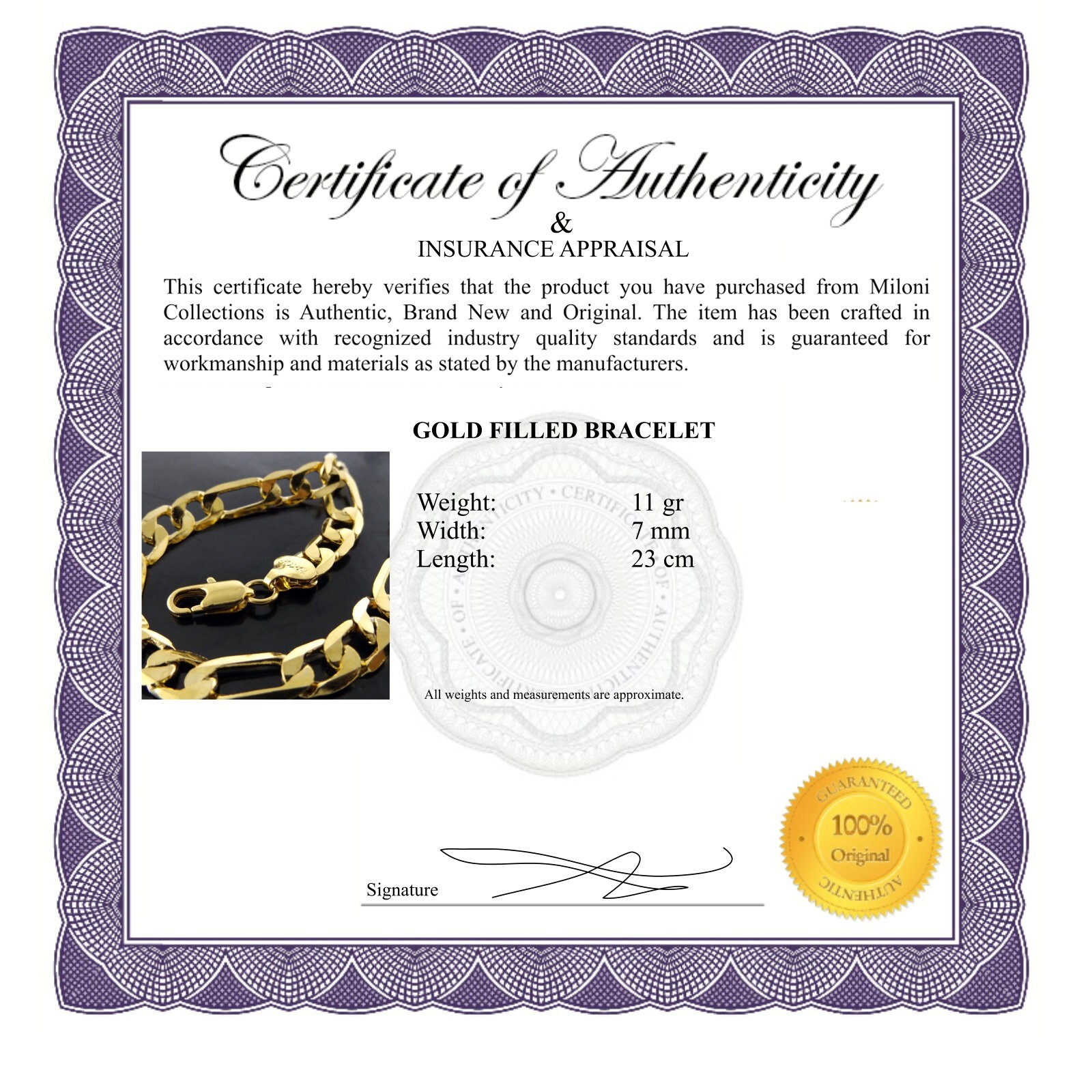 Bracelet 18Kt Yellow Gold Filled Figaro 3+1 Link Men’s 7mm Wide 23cm Bangle