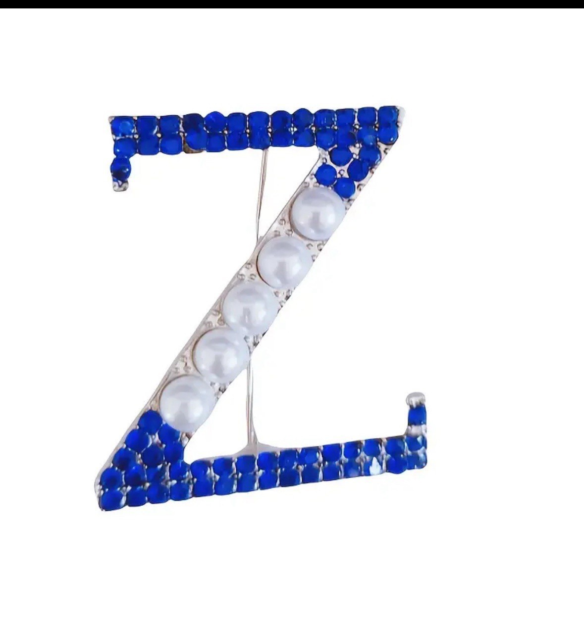 Zeta Phi Beta Sorority Z Brooch Blue Rhinestone Pearl Pin Greek Jewelry