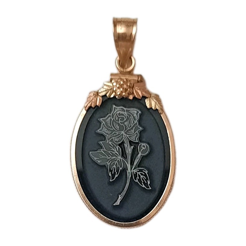 Black Hills Gold 10k Coleman Rose Onyx Bezel Pendant