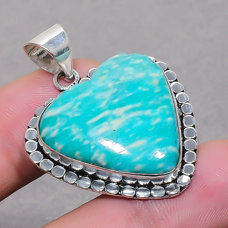 Amazonite Heart Shape Gemstone Handmade Ethnic Gift Jewelry Pendant 1.8″ SR 3668