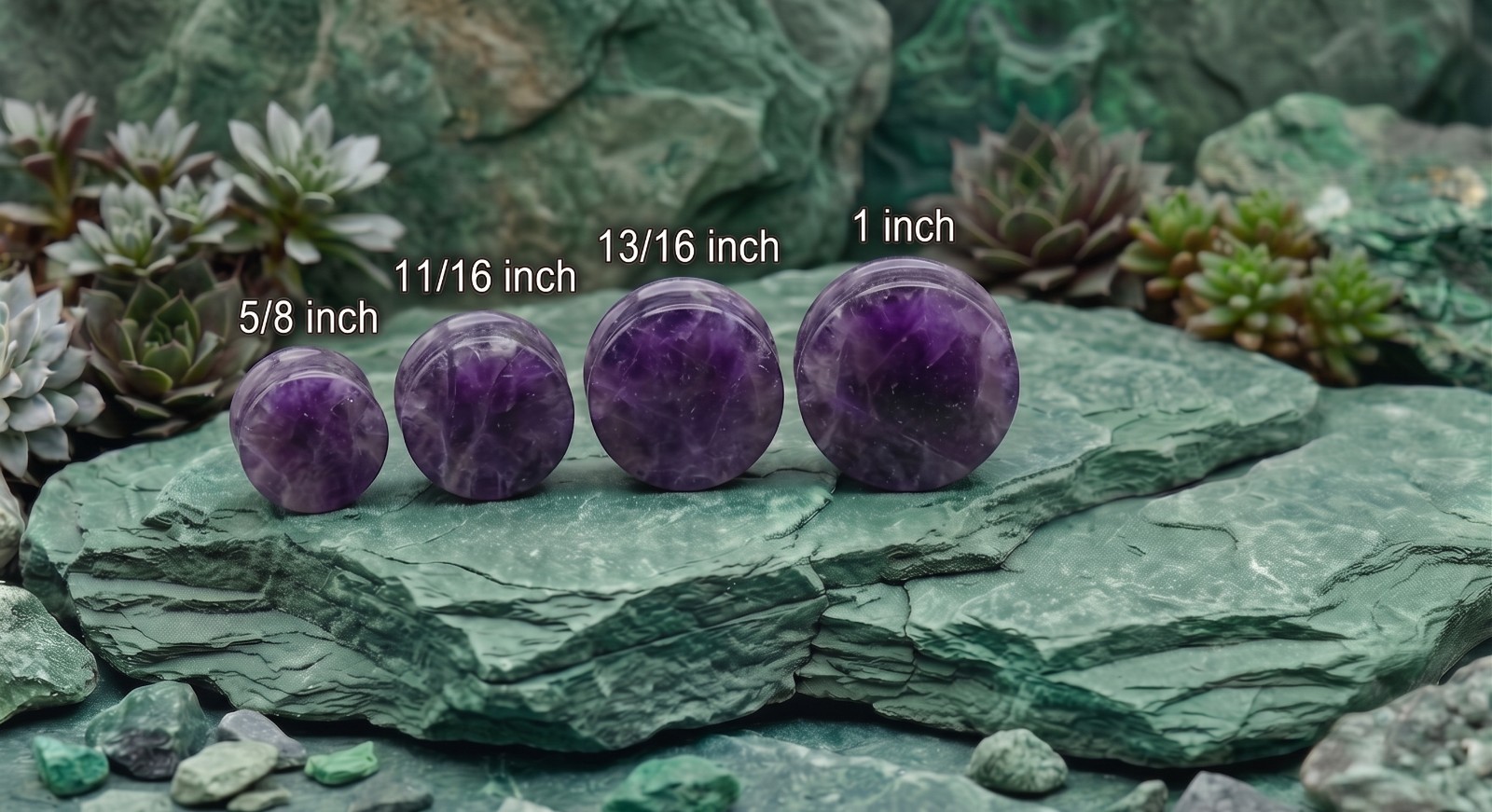 Pair of Solid Amethyst Semi Precious Stone Double Flare Saddle Ear Plugs E553A