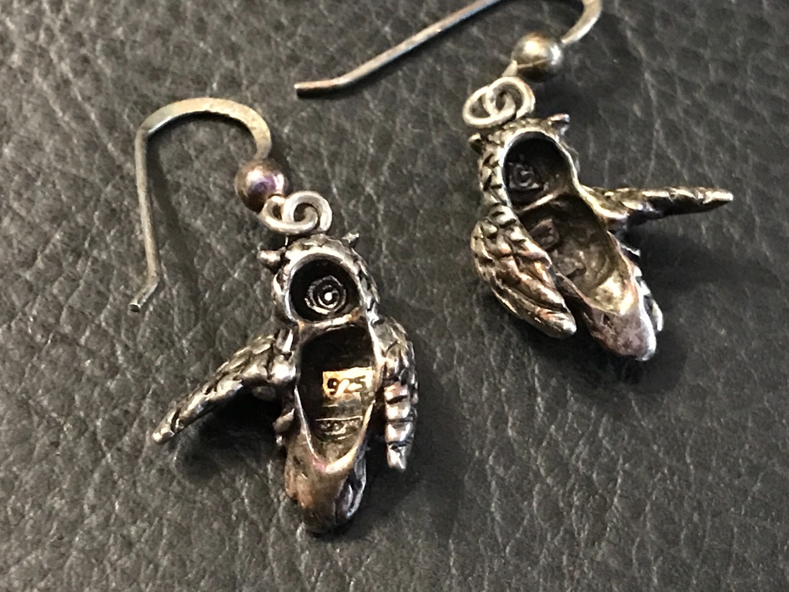 Sterling Silver Vintage PETER STONE 3D Wing Out Owl Earrings PSCL