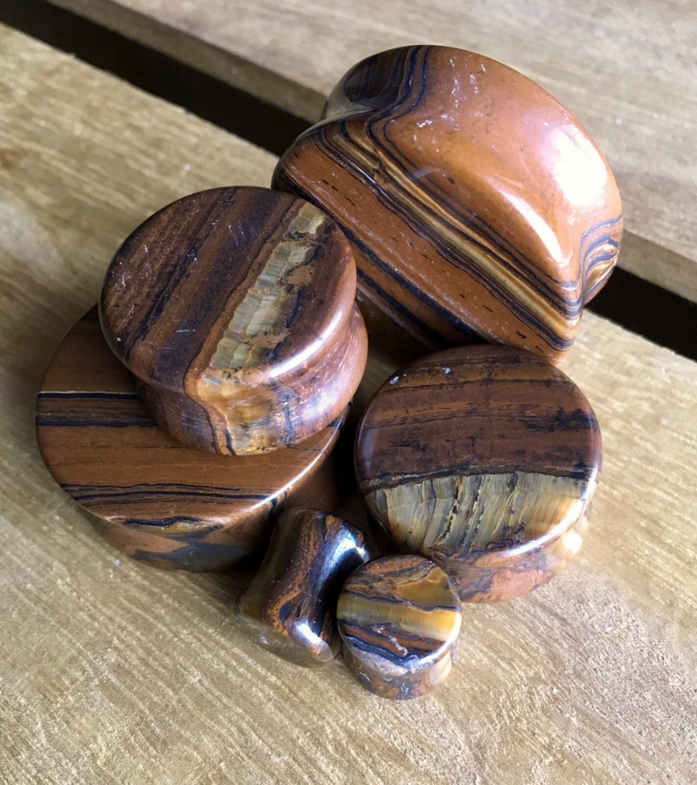 PAIR Tiger Iron Organic Stone Plugs Gauges – 3mm (8g) to 38mm (1.5″) available!