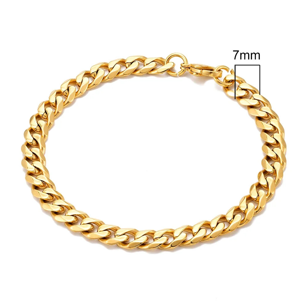 3-11mm Punk Rock Stainless Steel Curb Cuban Link Chain Bracelet For men Women