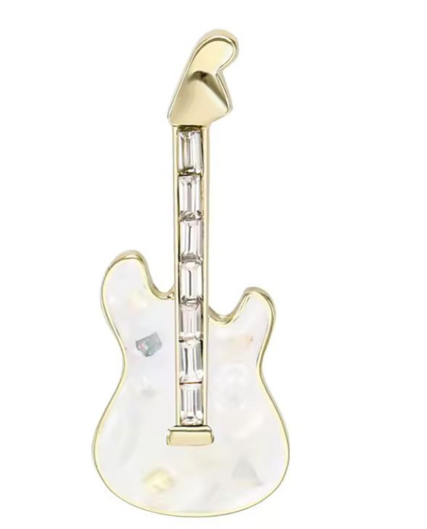 Electric Guitar Brooch Rock Music Instrument Pin Gold Enamel Musician Jewelry Gi