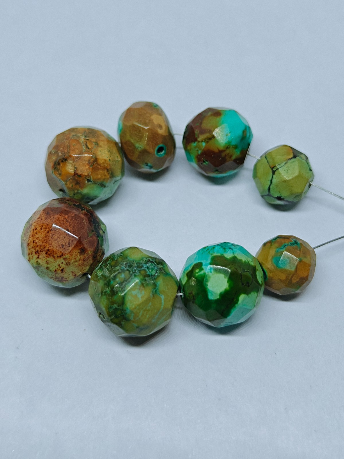 Natural Hubie Turquoise Faceted Round Beads, Loose Gemstone Jewelry Beads 65 Cts