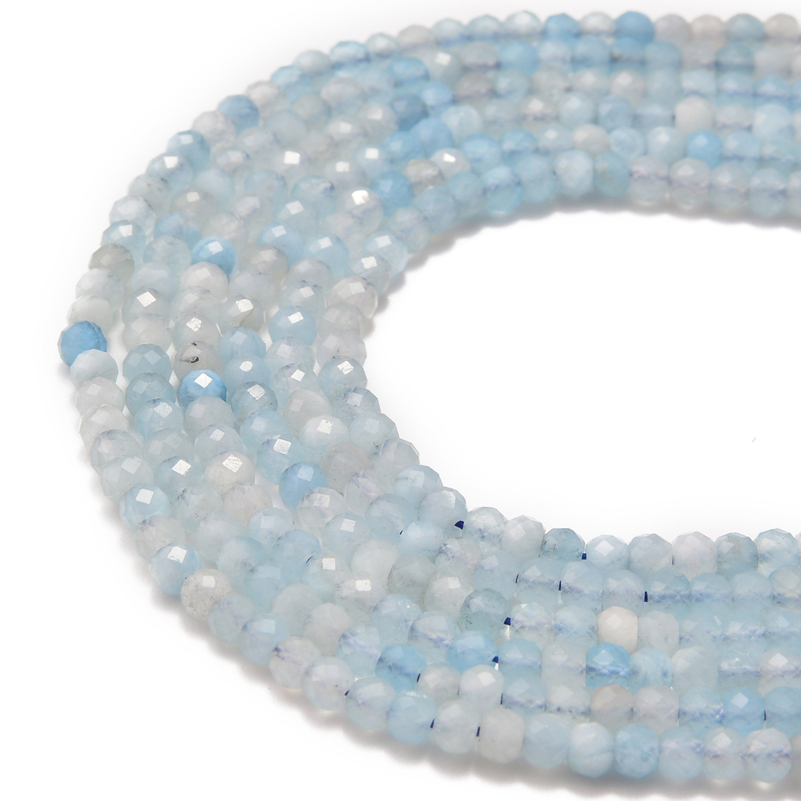 Natural Aquamarine Faceted Rondelle Beads 2x3mm 3x4mm 15.5″ Strand