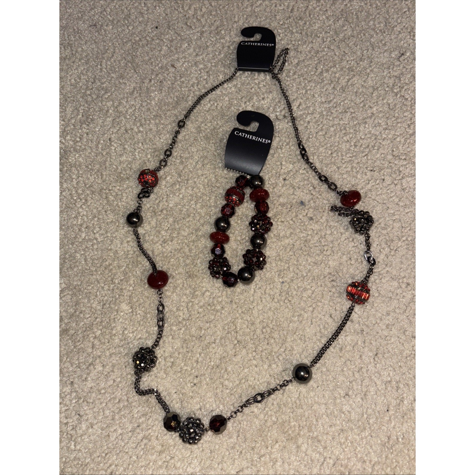Vintage Catherines Bracelet Necklace Combo Red/Silver