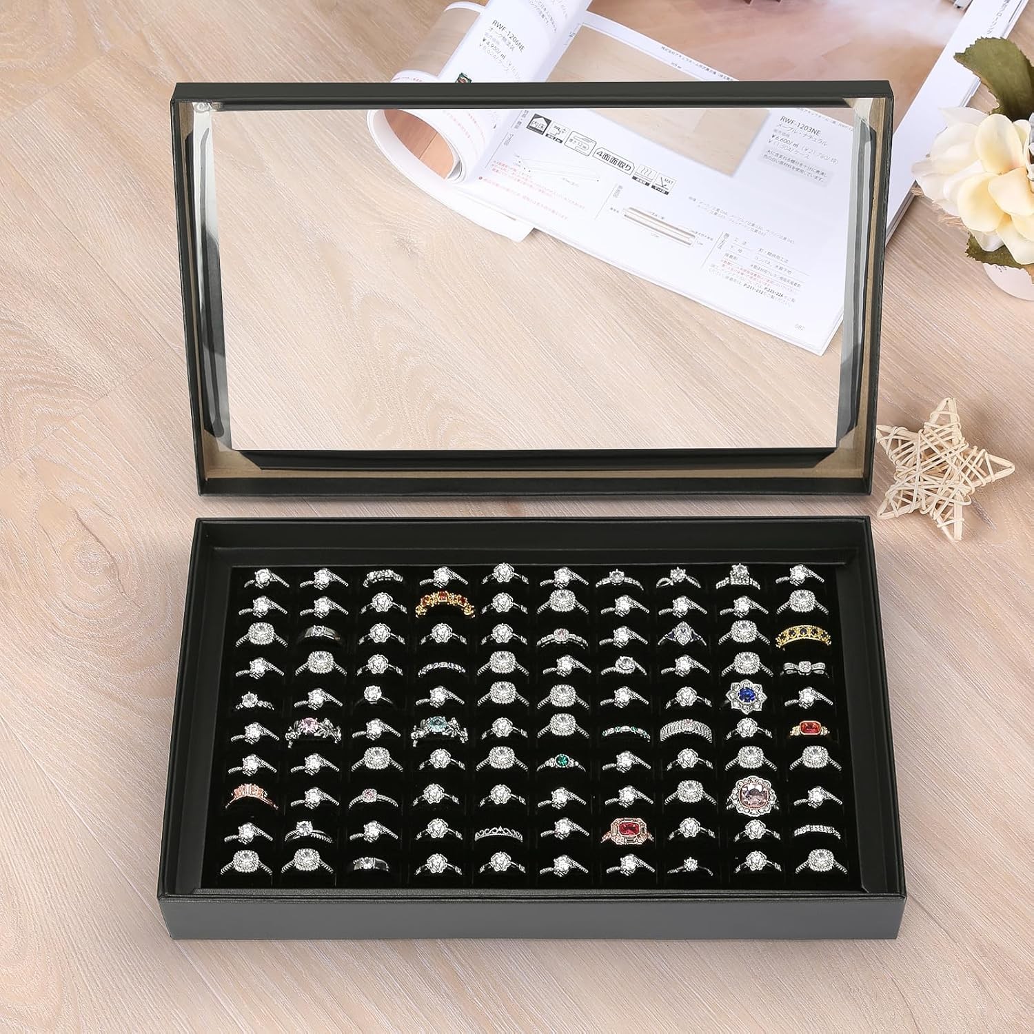 2Pack 100 Slots Jewelry Ring Display Organizer Tray Holder Earrings Storage Case