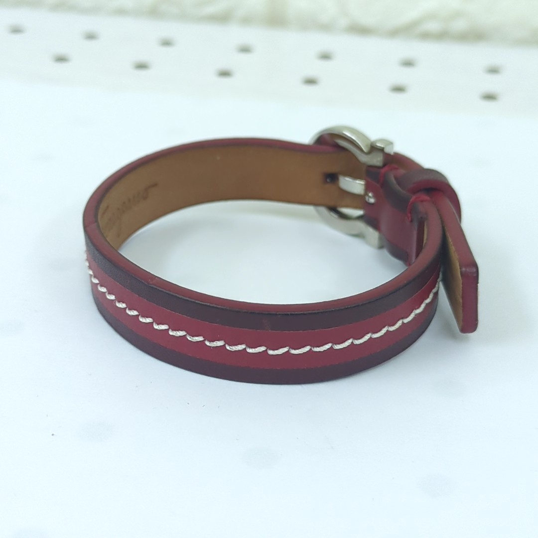 Salvatore Ferragamo Bracelet Wrap Made in Italy Leather Red Approx. 25.5cm