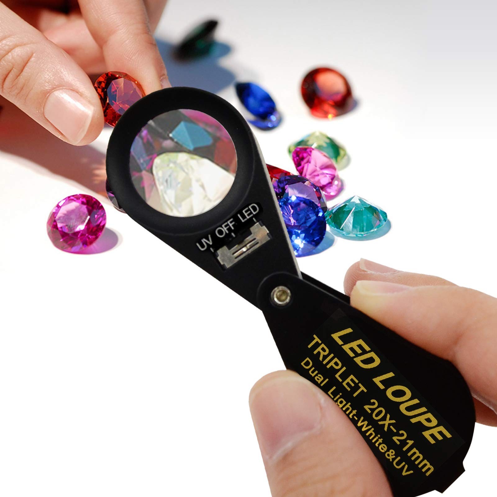 20x Magnifier Loupe with LED UV Light – 21mm Triplet Lens Optical Glass, Pocket