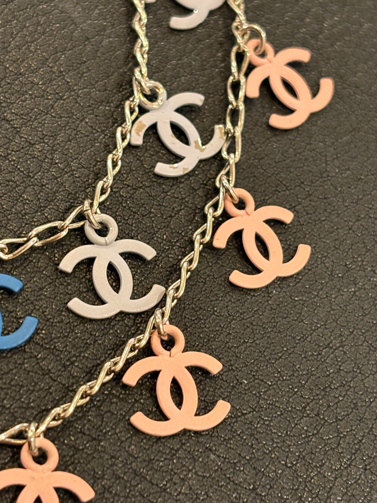 CHANEL Necklace Pendant choker Coco Mark CC Logo Auth Silver kenjp Blue Pink