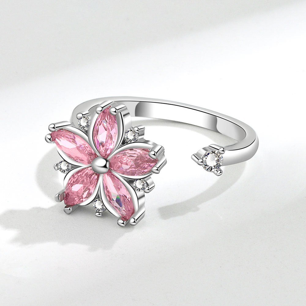 Cherry Blossom Flower Fidget Spinner Ring in Solid Copper