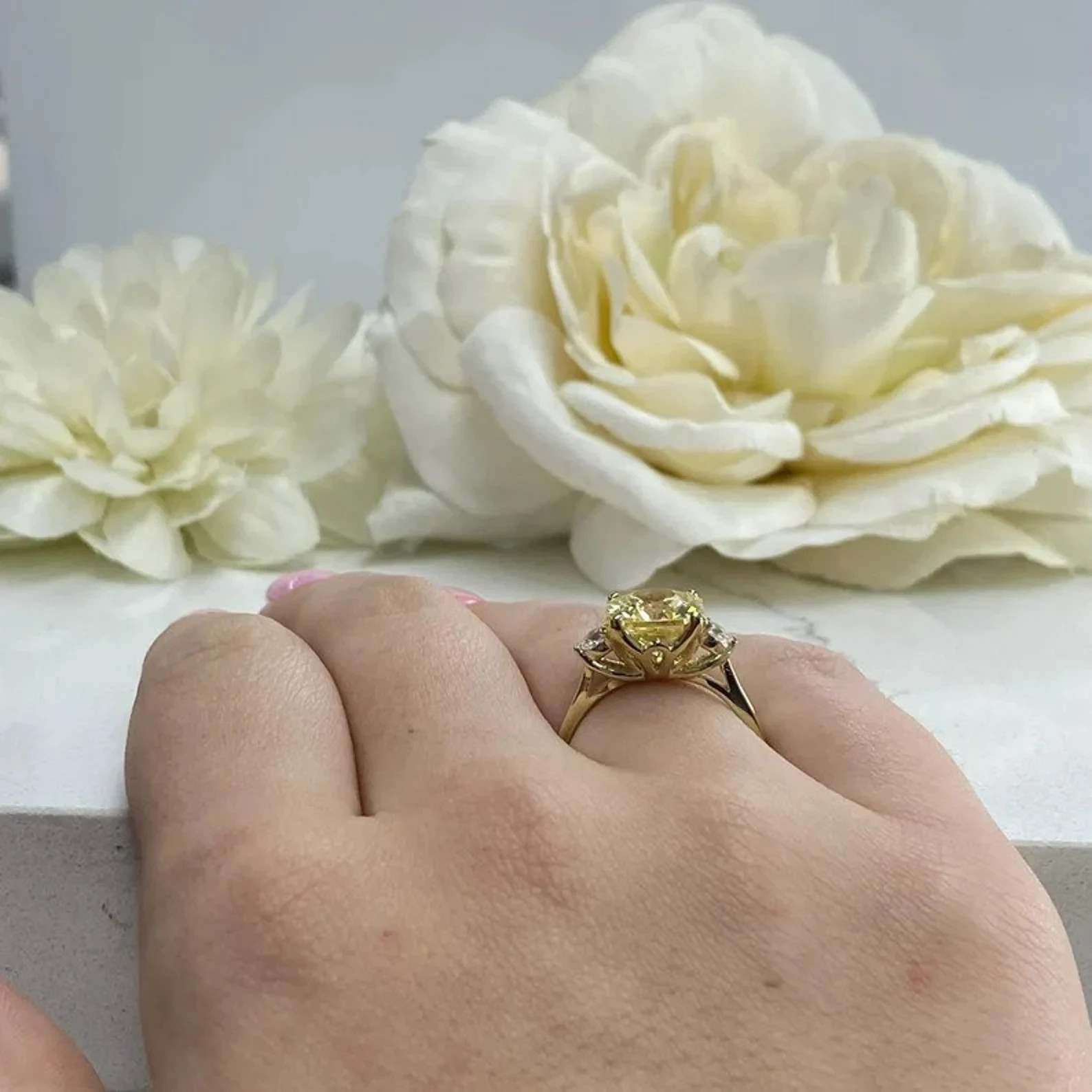 4.5 Ct Asscher Cut Natural Yellow Sapphire Diamond Wedding Ring 14K White Gold 7