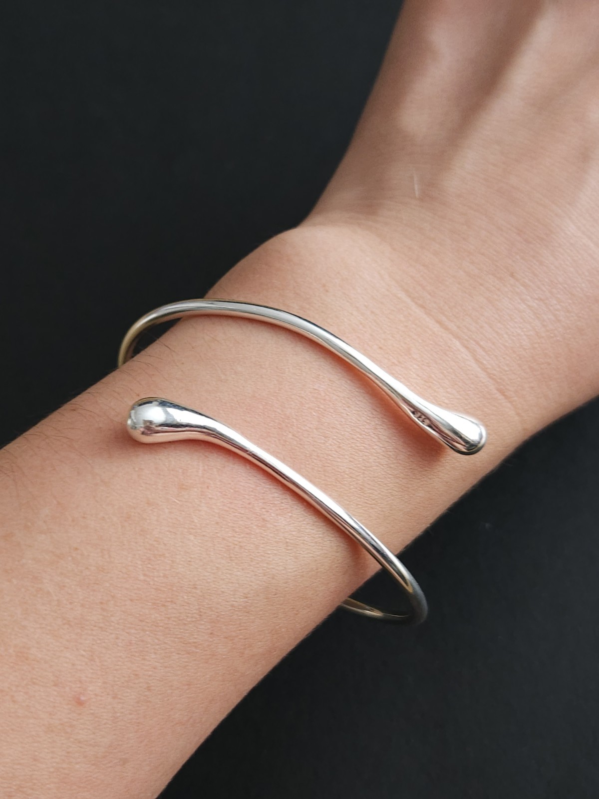 Sterling Silver Wrap Around Bangle Adjustable Liquid Teardrop Open Cuff Bracelet