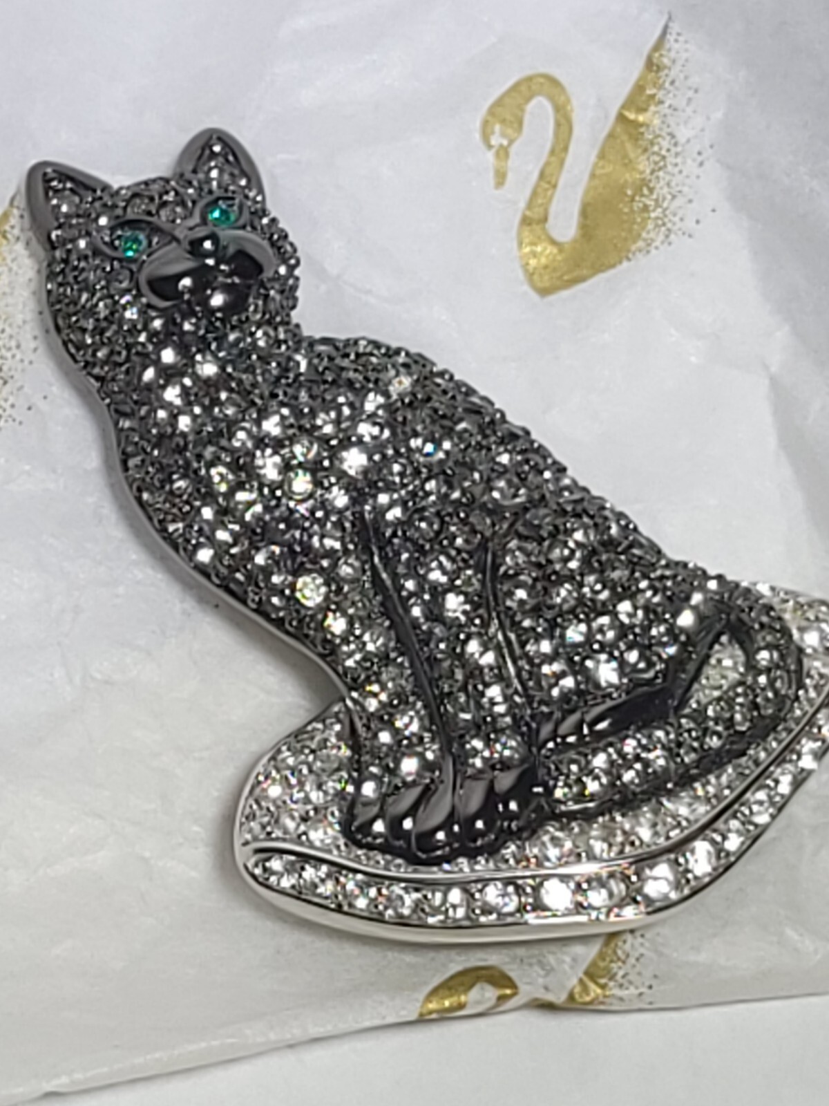 Vintage Brooch Black Cat On a Pillow Swarovski Pave Crystals 1999 Precious Pets