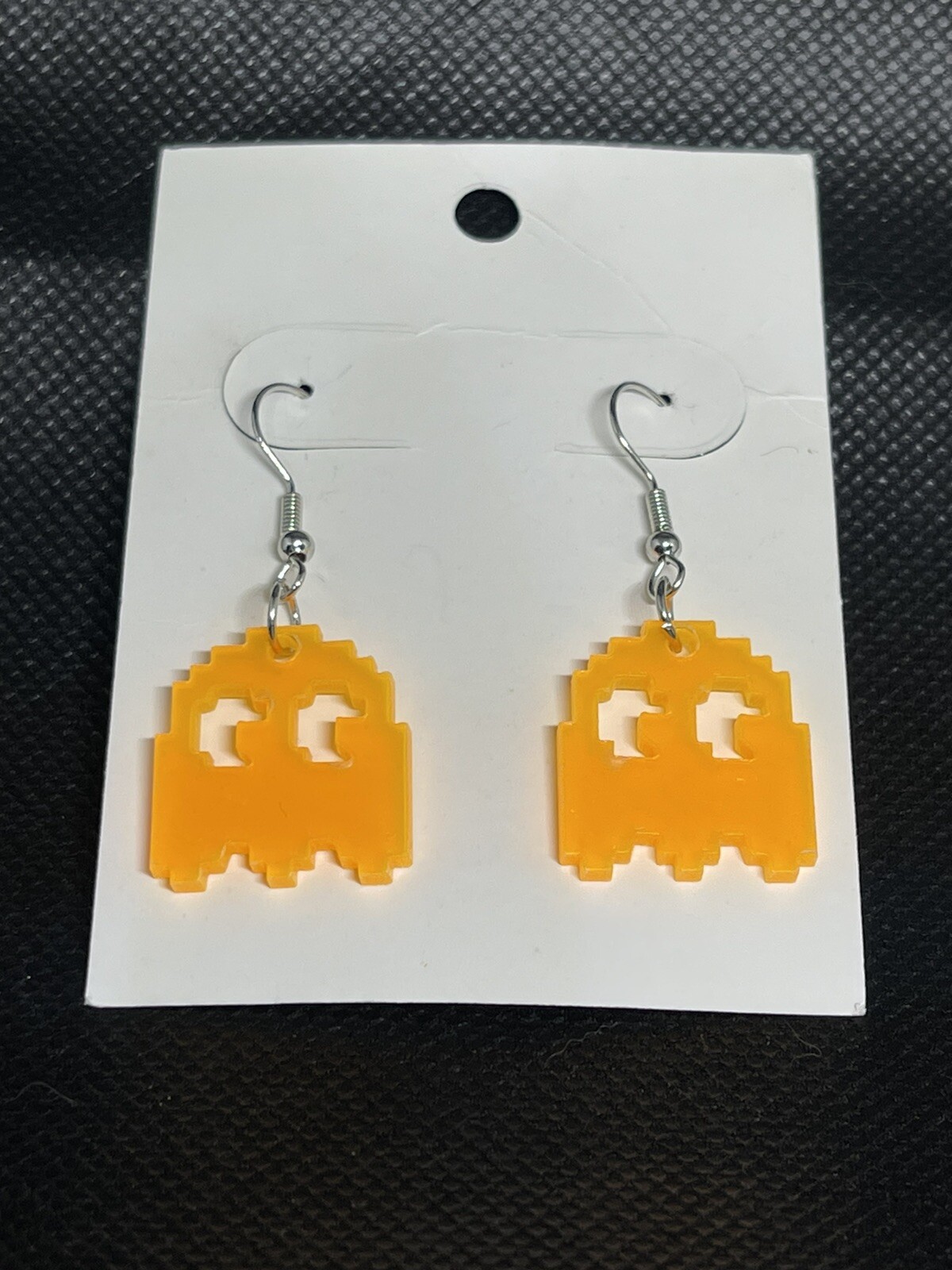 Pac man Ghost Clyde Neon Orange see-through Earrings – Plastic NEW