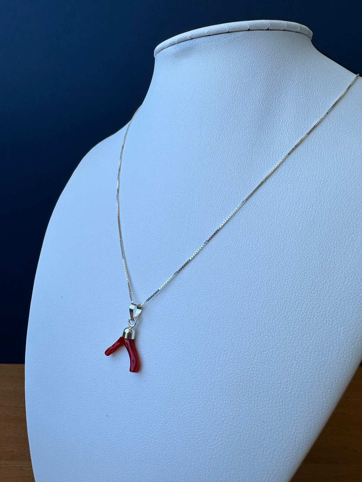 Mediterranean Red Coral Branch Pendant and 925 Silver Necklace