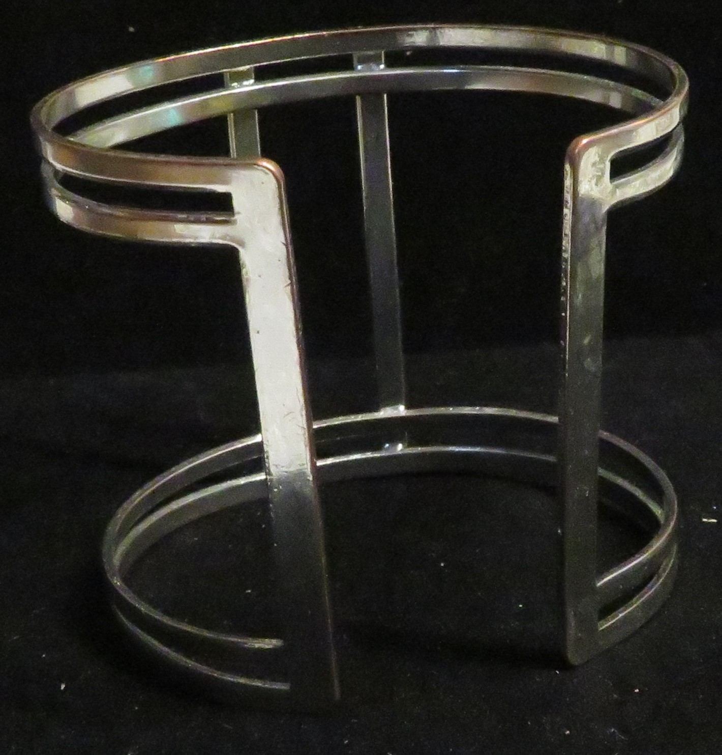 Vintage Silver Tone 3-Bar Open Cuff Bracelet 2-1/8″ tall 7.5″ Fashion Used