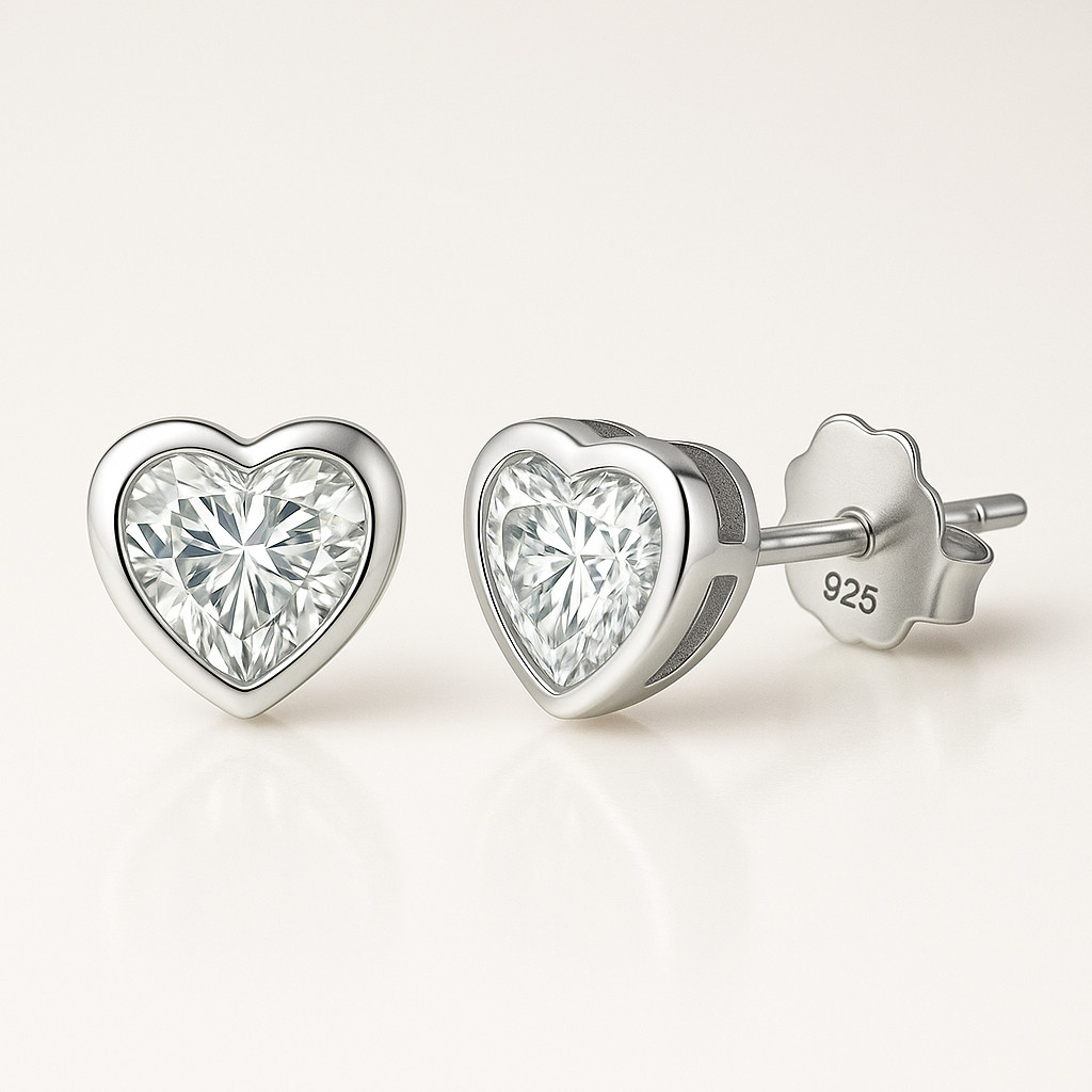 9ct white Gold on Silver Heart Cut Zircon Solitaire Stud Earrings 4mm