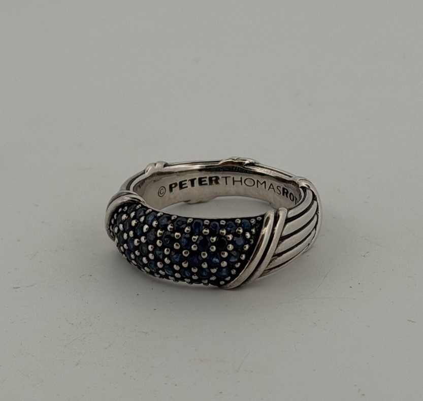 Peter Thomas Roth Signature Classic Band Ring blue sapphires sterling silver 10