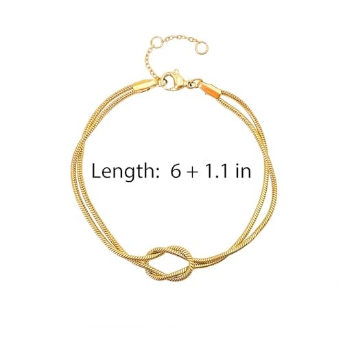 POYAMUSE Adjustable Love Knot Chain Bracelet for Women Couples Friendship Gold
