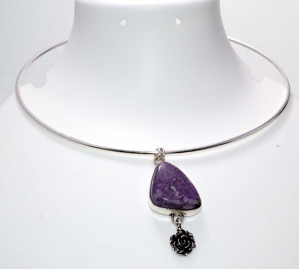 Collar Choker Purpurite Flower 925 Silver Plated Necklace FreeSize Trendy JW