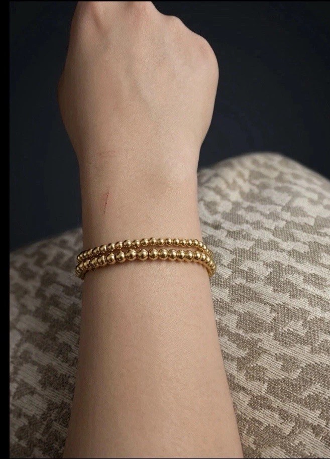 18K Gold PVD Beaded Bracelet Set for Women Stackable Stainless Steel Gift
