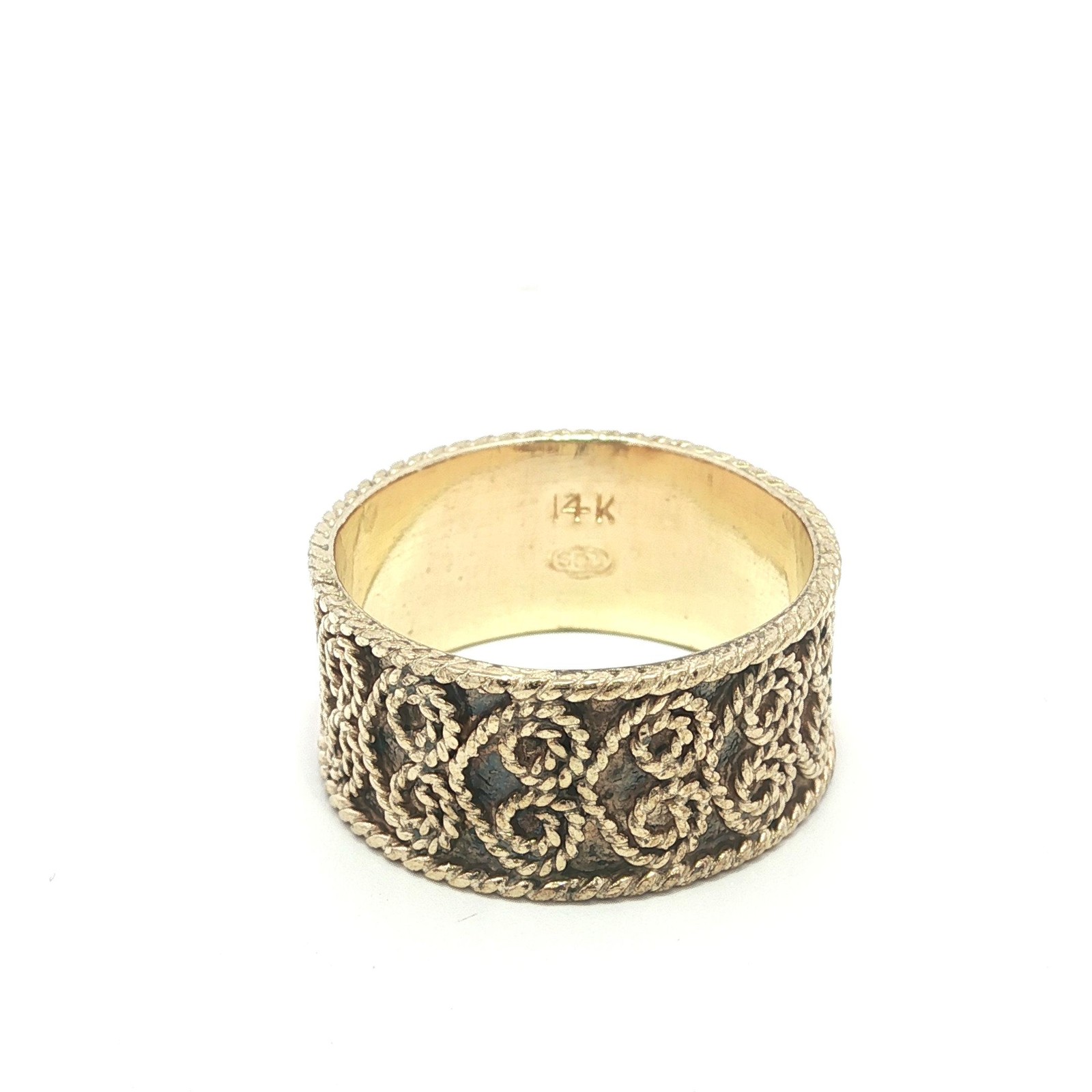 Vintage Yellow Gold 8.7mm Twisted Wire Heart Cigar Eternity Wide Band Ring