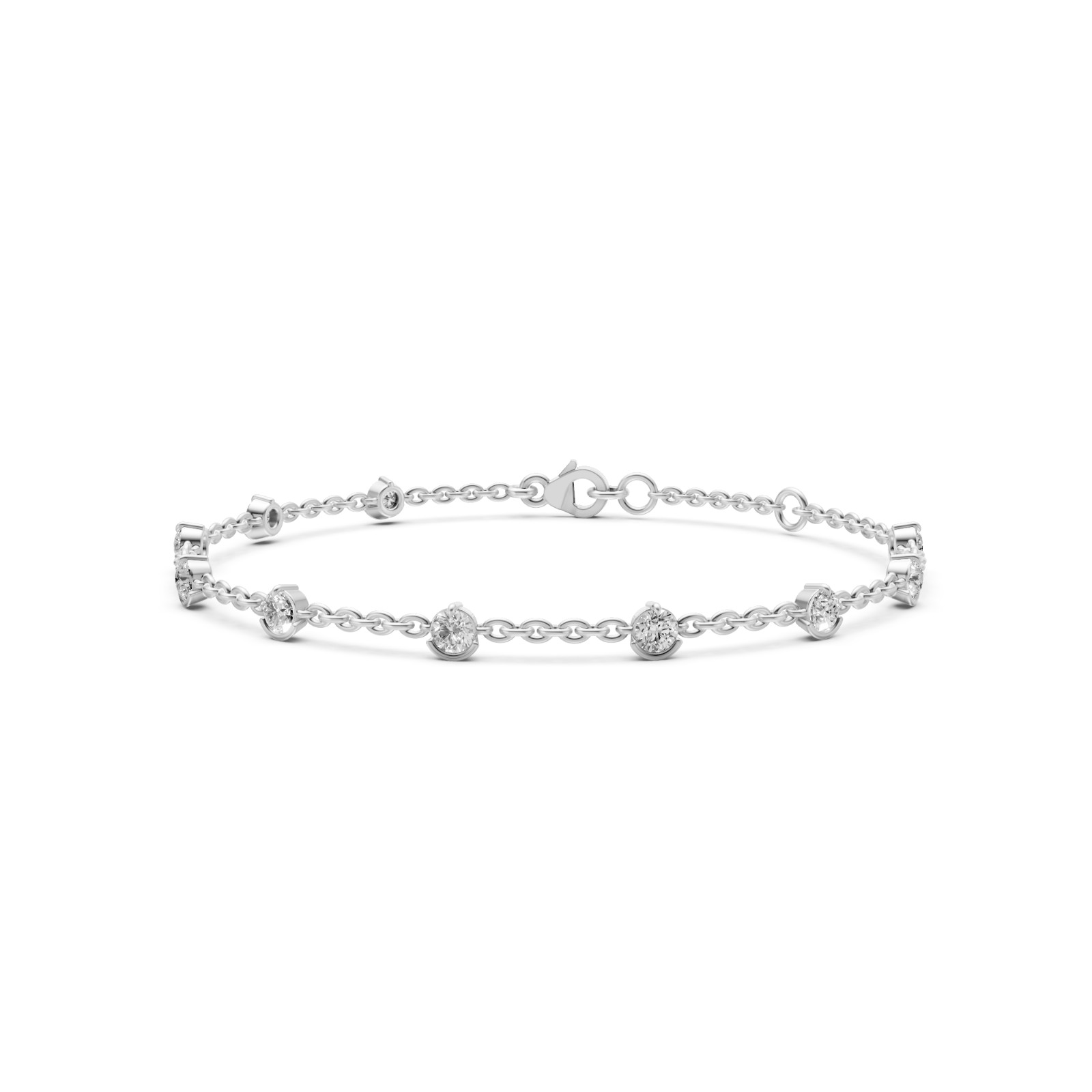 1.10 Carat Lab Grown Diamond Station Bracelet Bezel Set 14K White Gold 7 Inch