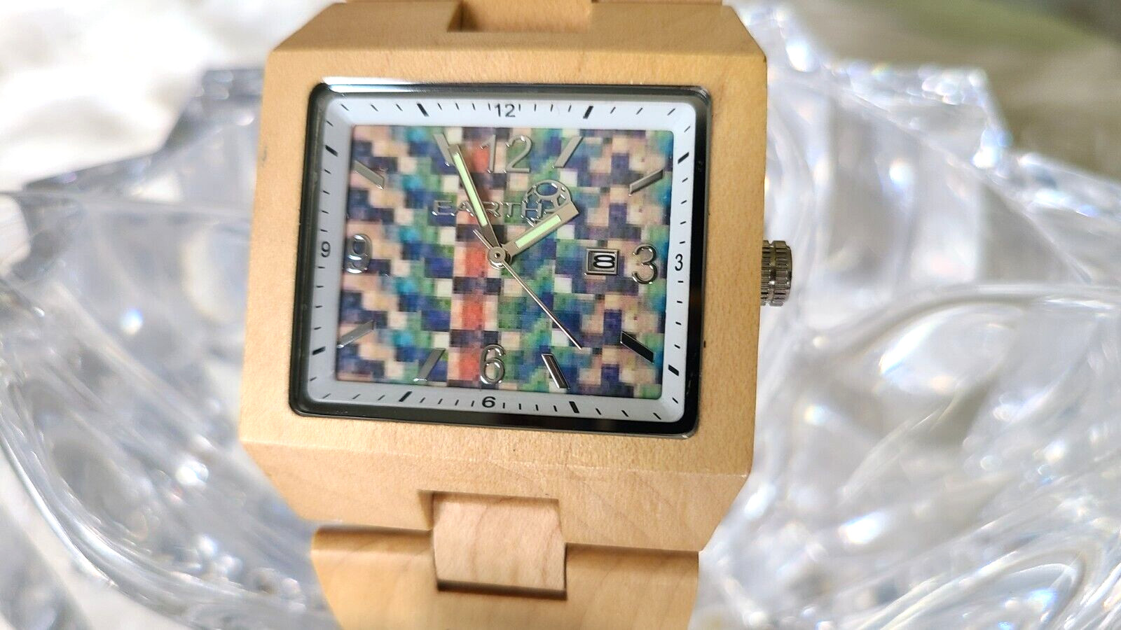 EARTH WOOD GOODS Heartwood Men’s Eco-Friendly WOOD WATCH Mosaic Dial 9″