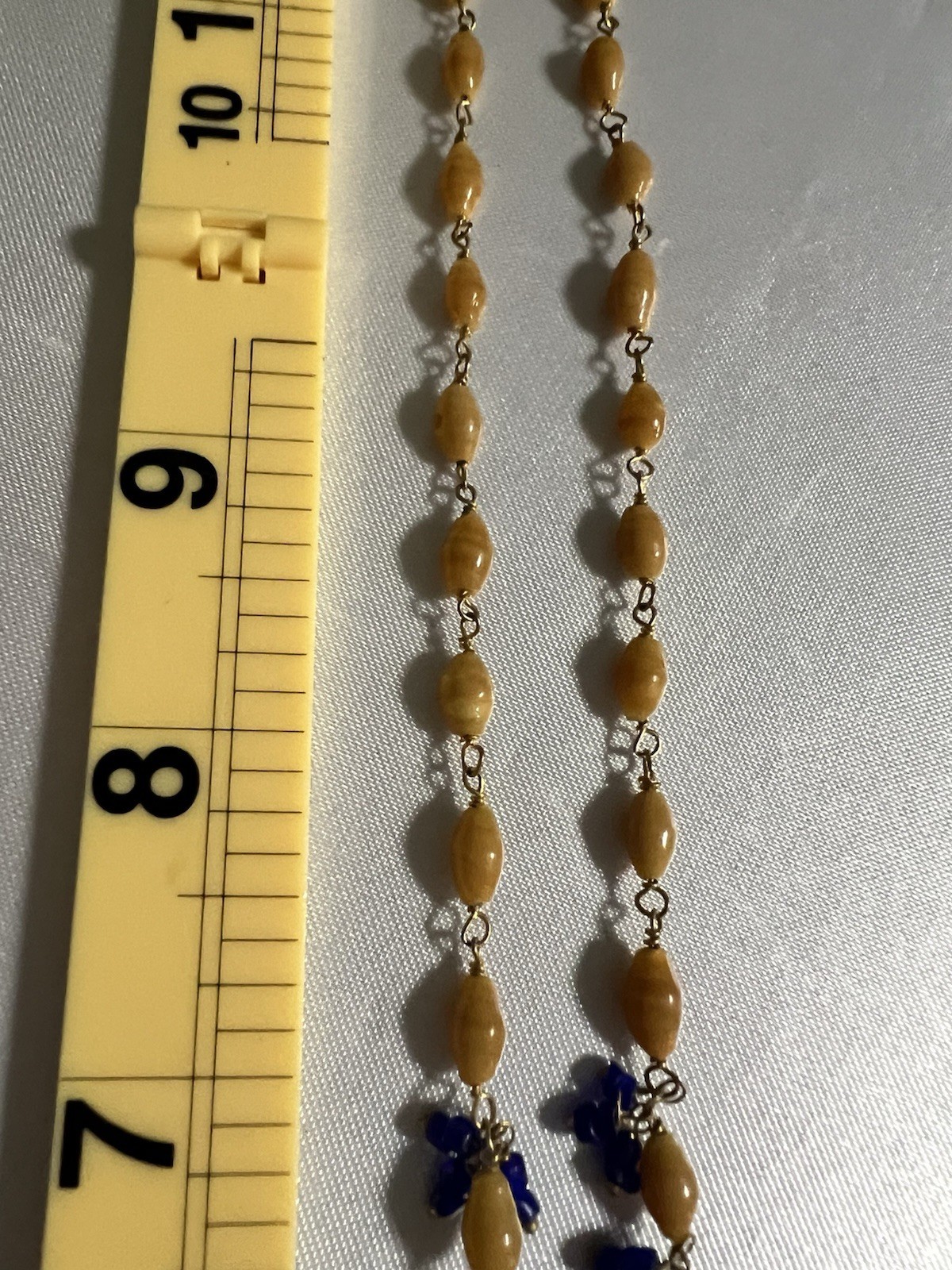 Vintage Mid Century Czech Glass Y Necklace Cobalt Blue Caramel Drop 25″