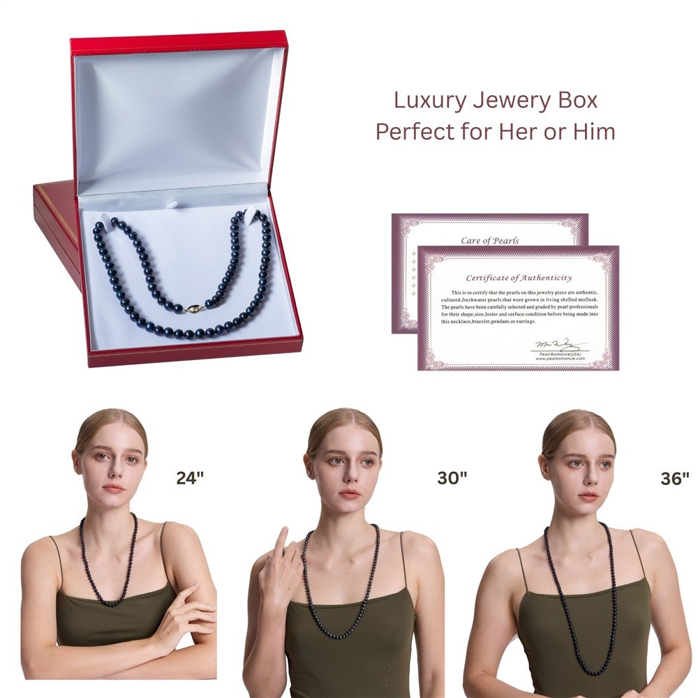 Long 24″ Inch ROUND 9-10mm Black Pearl Necklace Genuine Cultured Freshwater