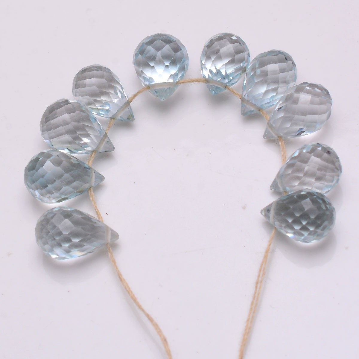 10 Pcs Natural Blue Topaz 6mm-8mm Untreated Briolette Drilled Loose Gemstones
